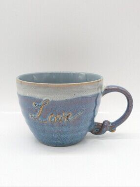 La Rochelle Blue Twisted Handle Love Ceramic Coffee Mug